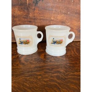 Vintage AVON Milk Glass Train Mugs Set of 2 Steam Locomotive D-Handle White